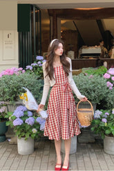 Cute Red Plaid Strappy Dress